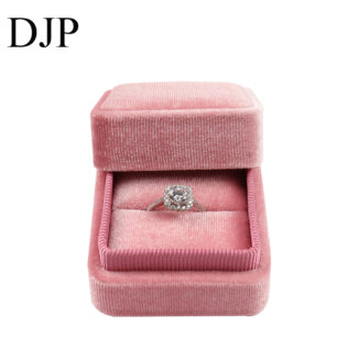 Pink velvet ring box with flip-top design, customized logo and color