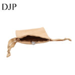 Beige velvet drawstring jewelry pouch