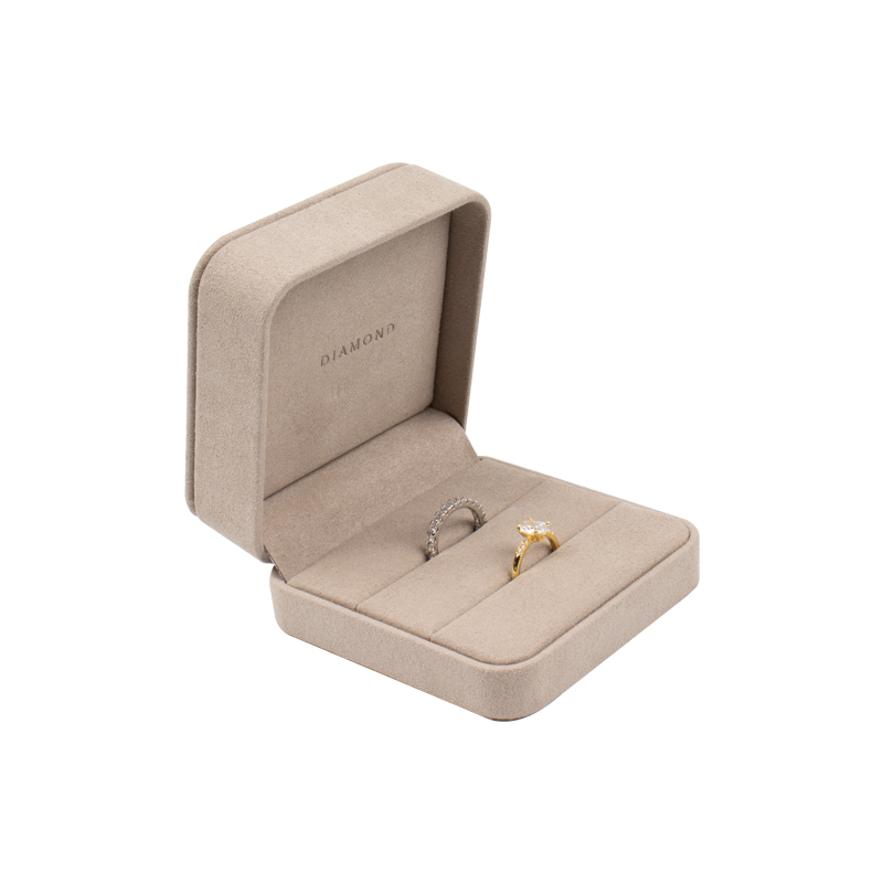 Microfiber Double Ring Box with Two Slots Microfiber double ring box with matching microfiber interior and two slots for engagement and wedding rings