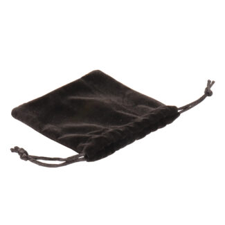 Black plush velvet jewelry pouch with drawstring for rings, necklaces, and gift packaging
