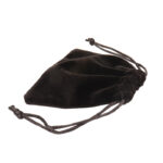 Black plush velvet jewelry pouch with drawstring for rings, necklaces, and gift packaging
